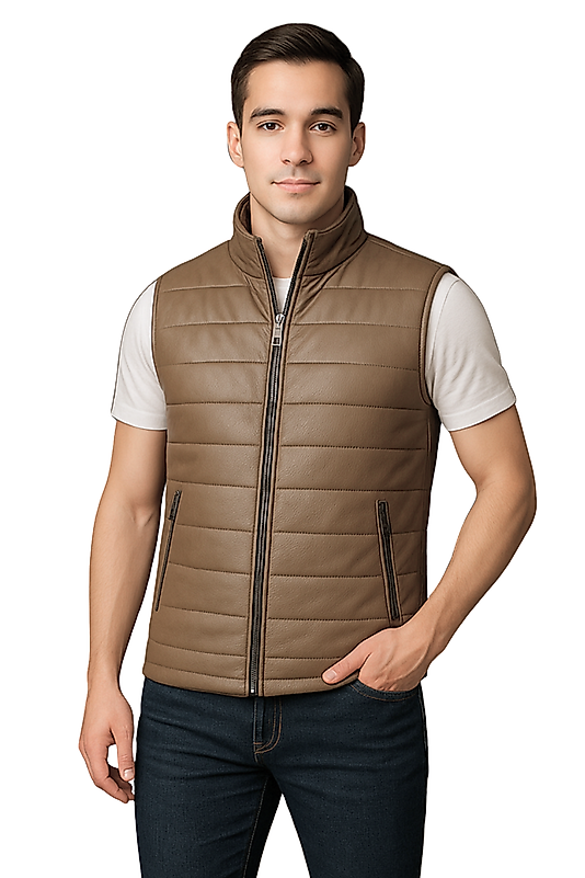 Ramos Hakiki Deri Erkek Vizon Tafta Şişme Yelek