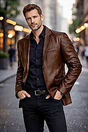 Derije Diego Hakiki Kuzu Deri Erkek Kahverengi Blazer Ceket