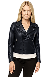 Carmen Hakiki Deri Kadın Siyah Biker Motorcu Tarzı Ceket