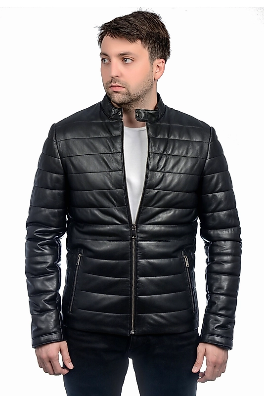 Kroos Hakiki Deri Erkek Siyah Şişme Mont