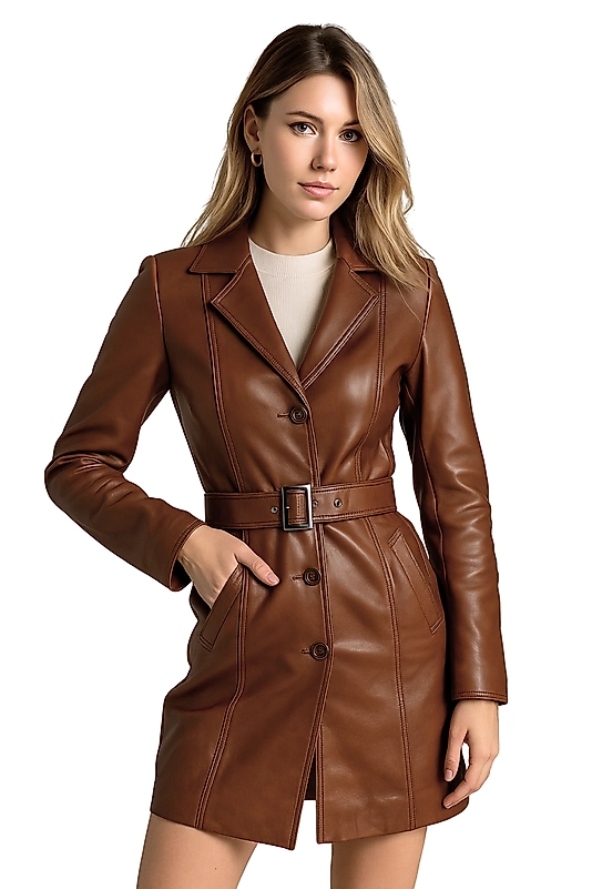 Farah Hakiki Deri Kadın Taba Trençkot