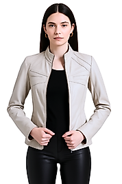 Azalea Hakiki Deri Kadın Ekru Ceket