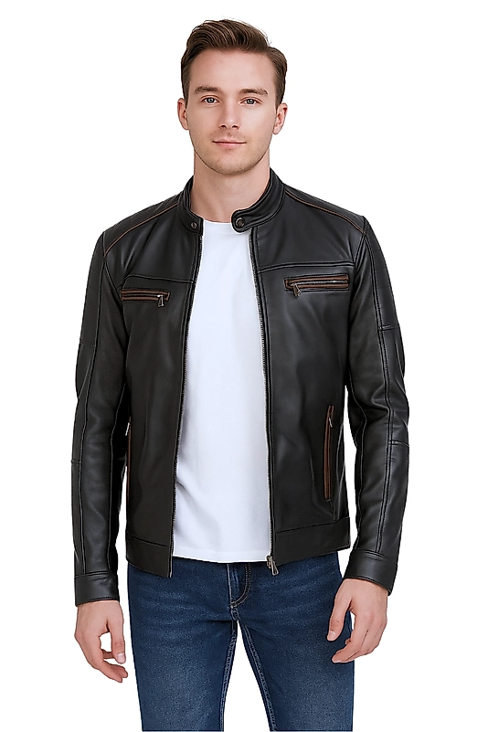 Lampard Hakiki Deri Erkek Büyük Beden Siyah Mont