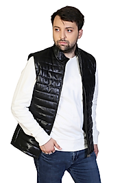 Ramos Hakiki Deri Erkek Siyah Şişme Yelek