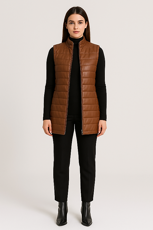 Tanya Hakiki Deri Kadın Taba Şişme Yelek