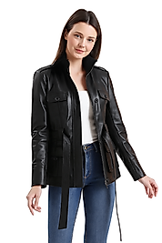 Patricia Hakiki Deri Kadın Siyah Ceket