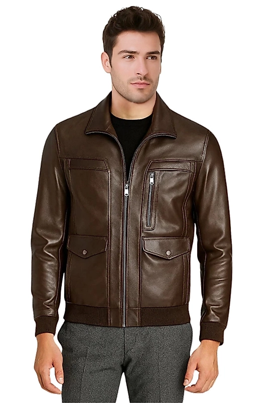 Kante Hakiki Deri Erkek Kestane Mont