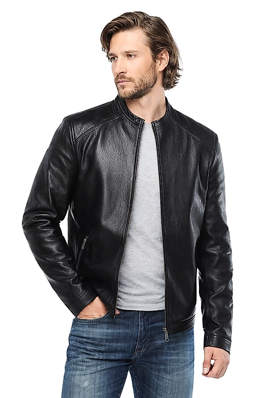 Puyol Hakiki Jumbo Deri Erkek Siyah Mont