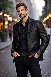 Derije Diego Hakiki Kuzu Deri Erkek Siyah Blazer Ceket