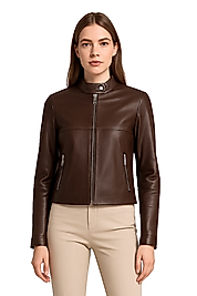 Viola Hakiki Deri Kadın Basic Ceket Kahverengi