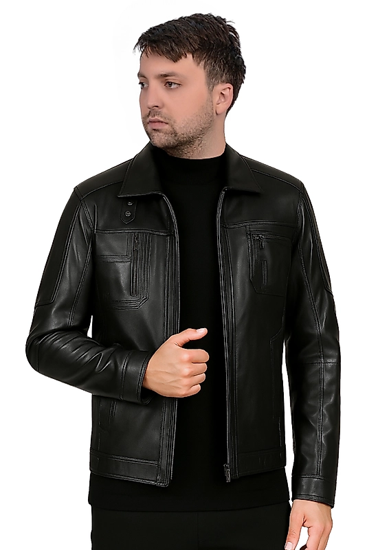 Mbappe Hakiki Deri Erkek Siyah Ceket