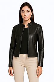 Viola Hakiki Deri Kadın Basic Ceket Siyah