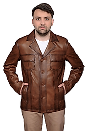 Gomez Hakiki Deri Erkek Taba Punto Dikiş Detaylı Ceket