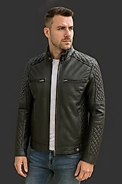 Felipe Hakiki Deri Erkek Siyah Mont