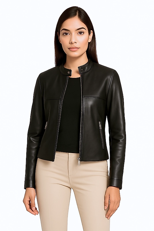 Viola Hakiki Deri Kadın Basic Ceket Siyah