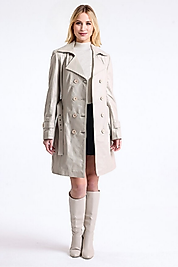 Nicole Hakiki Deri Kadın Ekru Trençkot