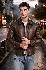 Donald Hakiki Deri Erkek Kahverengi Basic Ceket