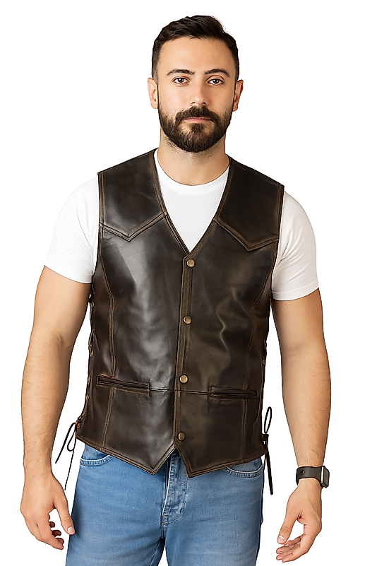 Oregon Hakiki Deri Erkek Vintage Motorcu Tarzı Yelek