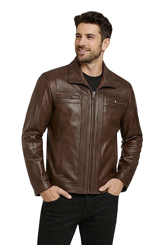 Jack Hakiki Deri Erkek Kestane Karartma Ceket