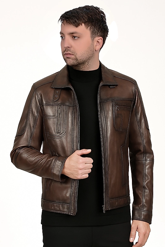 Mbappe Hakiki Deri Erkek Kestane Karartma Ceket