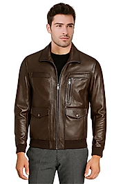 Kante Hakiki Deri Erkek Kestane Mont