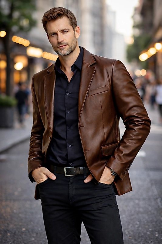 Derije Diego Hakiki Kuzu Deri Erkek Kahverengi Blazer Ceket