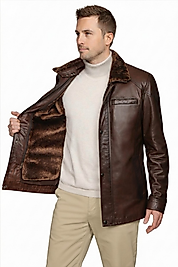 Enzo Hakiki Kuzu Derisi Erkek Kestane Çıkarılabilir Kürk Detaylı Mont