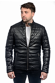 Kroos Hakiki Deri Erkek Siyah Şişme Mont