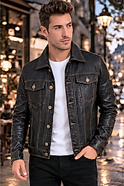 Sanchez Hakiki Deri Erkek Siyah Kot Model Ceket