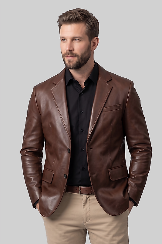 Diego Hakiki Kuzu Deri Erkek Kahverengi Blazer Ceket