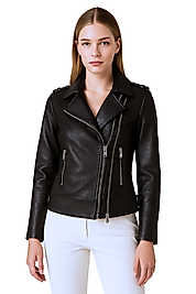 Diana Hakiki Jumbo Deri Siyah Kadın Ceket