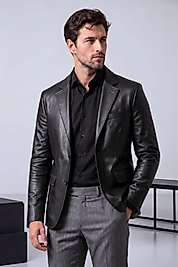 Diego Hakiki Kuzu Deri Erkek Siyah Blazer Ceket