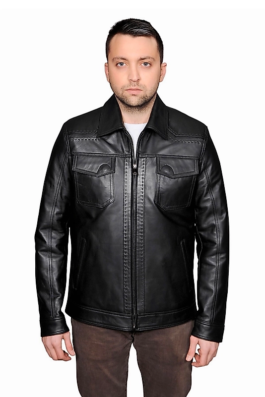 Morata Hakiki Deri Erkek Siyah Punto Dikişli Ceket