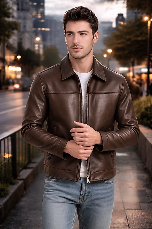 Donald Hakiki Deri Erkek Kahverengi Basic Ceket