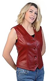 Darla Hakiki Deri Kadın Kırmızı Yelek