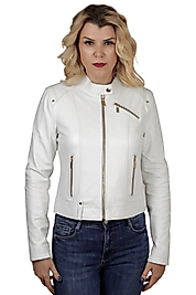Maya Hakiki Deri Kadın Beyaz Ceket