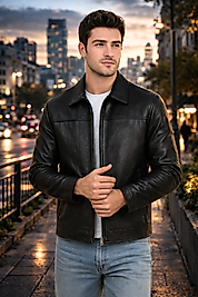 Donald Hakiki Deri Erkek Siyah Basic Ceket