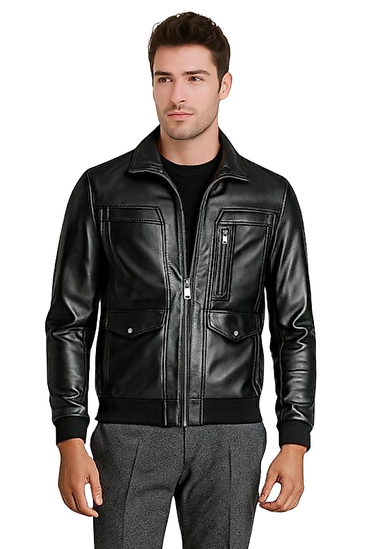 Kante Hakiki Deri Erkek Siyah Mont