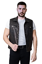 İndiana Hakiki Jumbo Deri Erkek Biker Motorcu Tarzı Siyah Kot Model Yelek