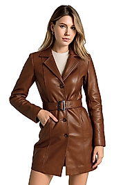 Farah Hakiki Deri Kadın Taba Trençkot