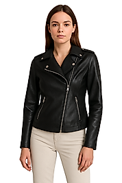 Rosa Hakiki Jumbo Deri Siyah Kadın Ceket