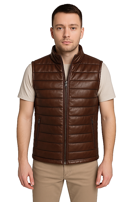 Ramos Hakiki Deri Erkek Taba/Kahve Şişme Yelek