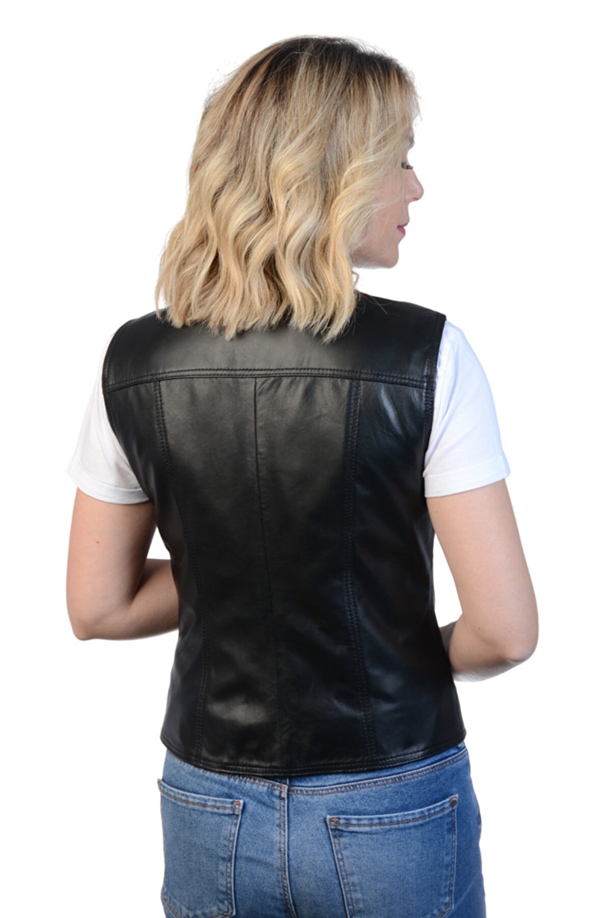 Darla Hakiki Deri Kadın Siyah Yelek